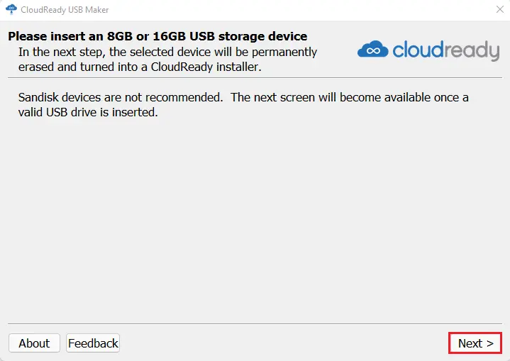 CloudReady insert a USB