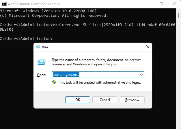 Command prompt to launch run command