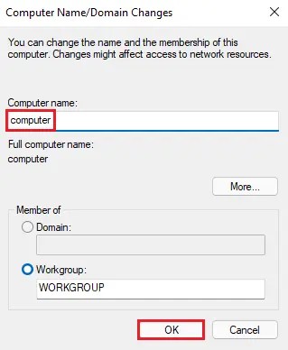 Computer name/domain changes