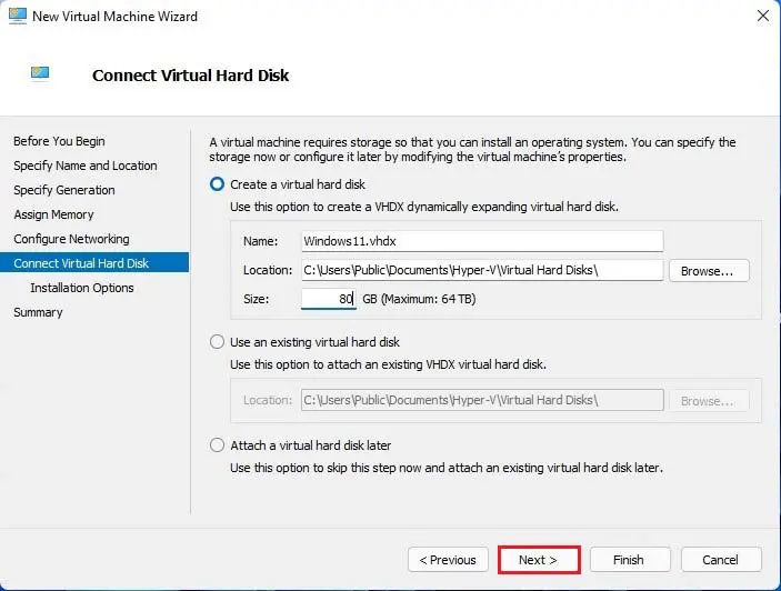 Connect virtual hard disk