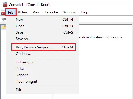 Console addremove snap-ins