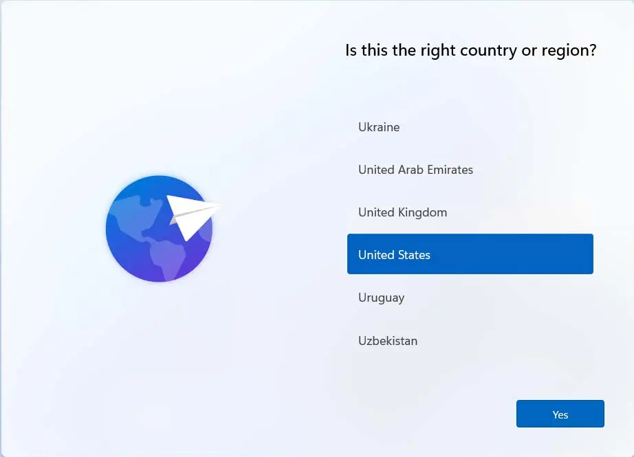 Country or region Windows 11