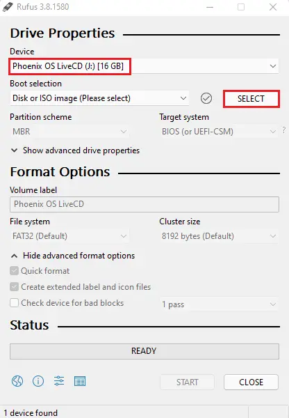 Create USB bootable Rufus