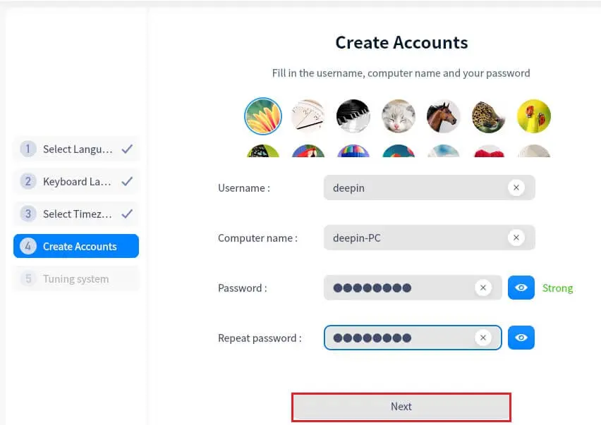 Create accounts deepin Linux