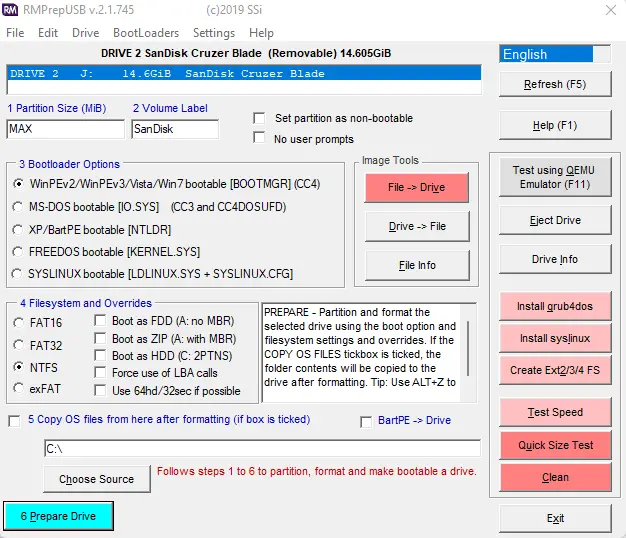 Create bootable USB RMPrepUSB