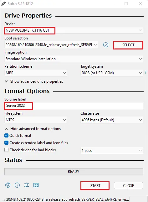 Create bootable USB Rufus