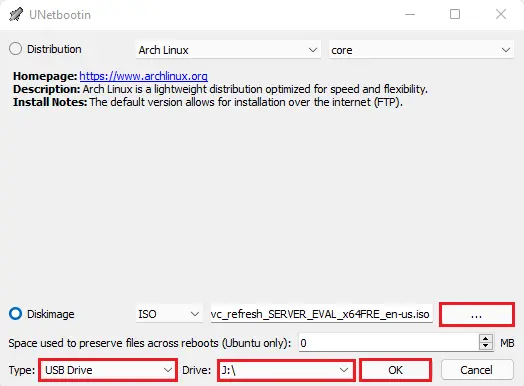 Create bootable USB UNetbootin