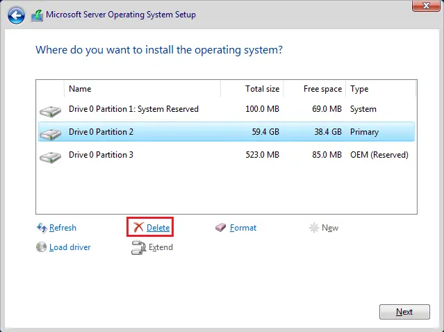 Create custom partition Server 2020