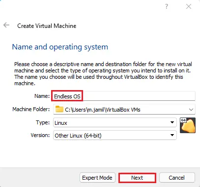 Create new Virtual Machine in VirtualBox