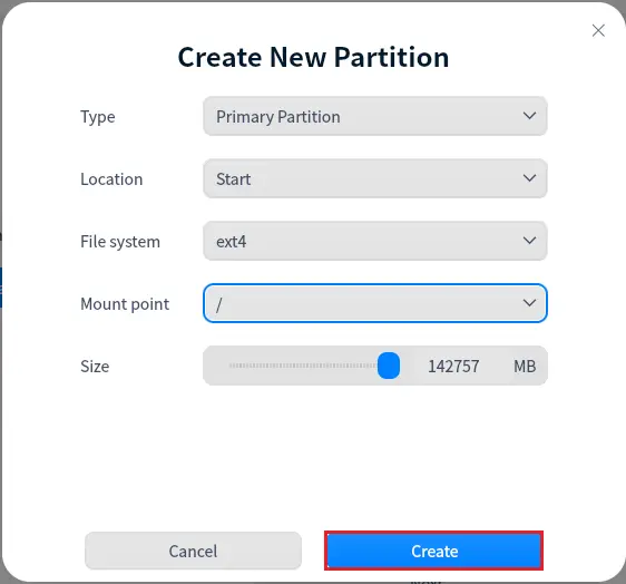 Create new partition Deepin OS