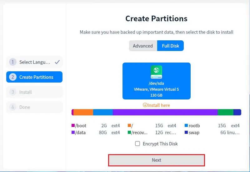 Create partitions Deepin Linux