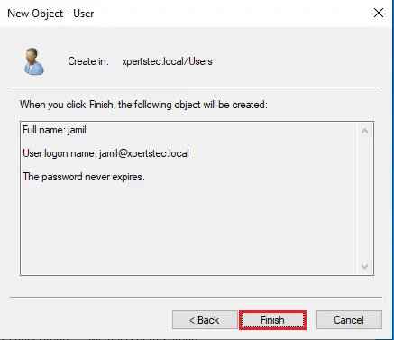 Create user in active directory