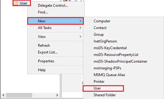 Create user in active directory