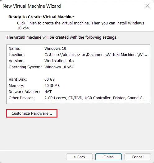 Customized hardware VM