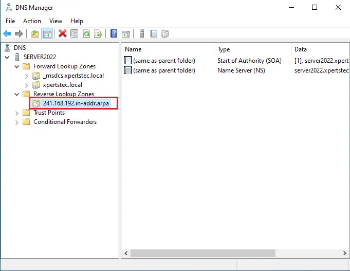 DNS Manager reverse lookup zone