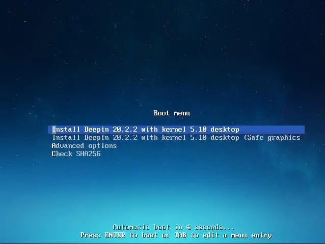 Deepin Boot menu