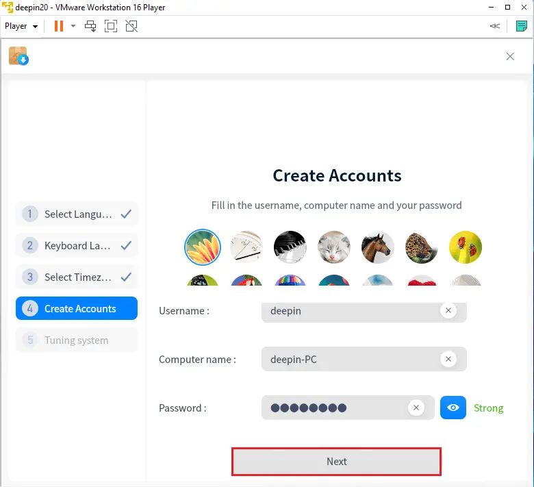 Deepin OS create accounts