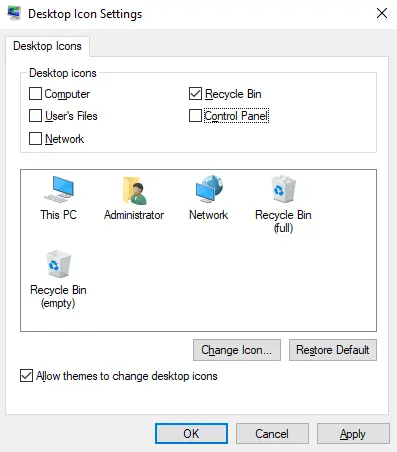 Desktop icon settings