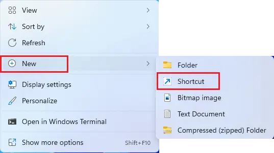 Desktop shortcut windows