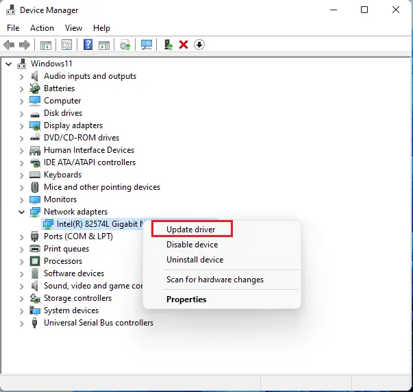 Device manager update driver