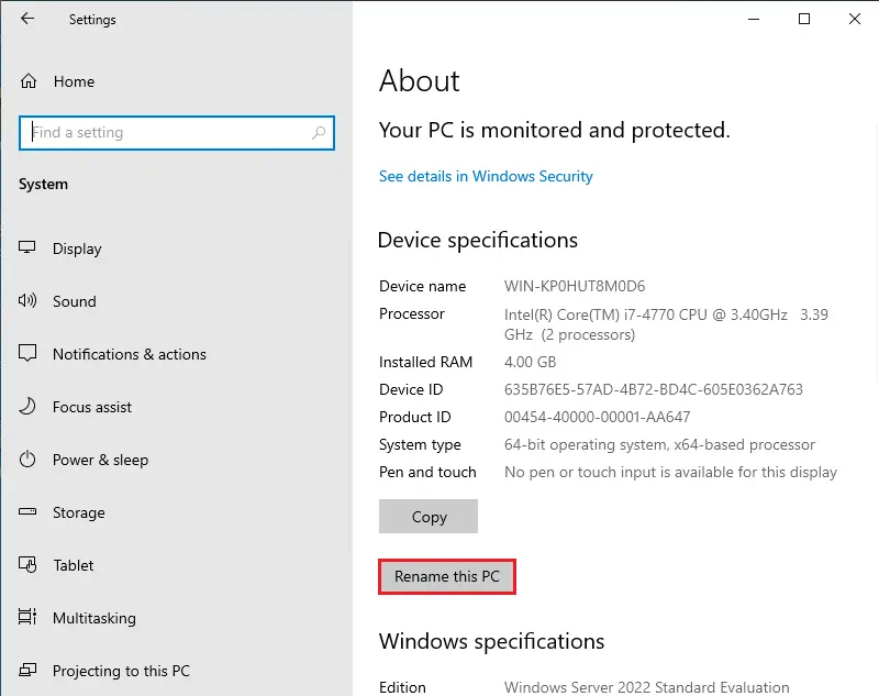 Device specifications server