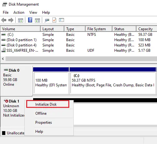 Disk management initialize disk