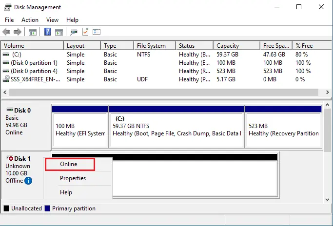 Disk management online disk