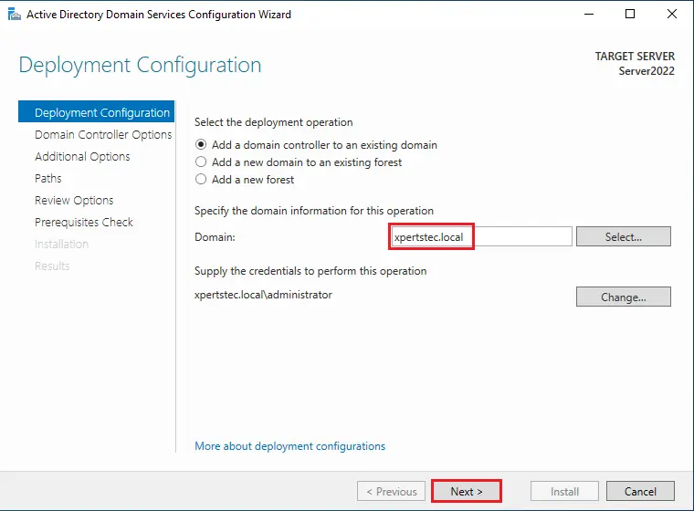 Domain controller deployment configuration