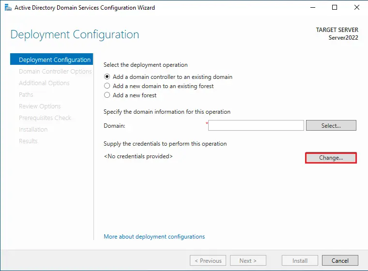 Domain controller deployment configuration