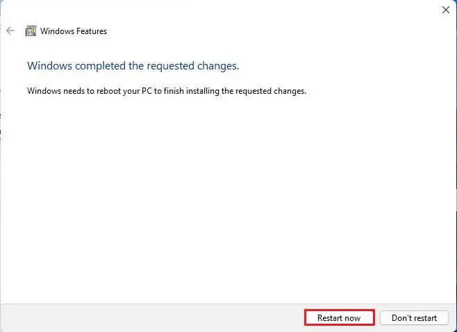 Enable Hyper-V feature restart now