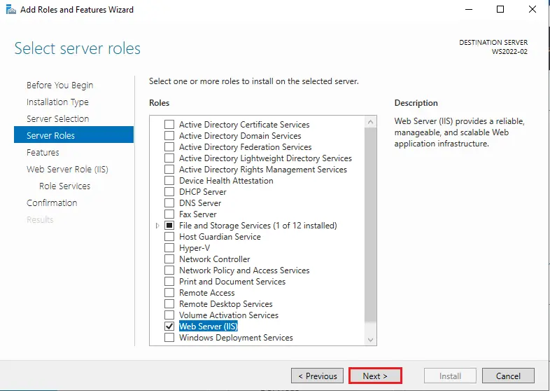 Enable Web server IIS roles