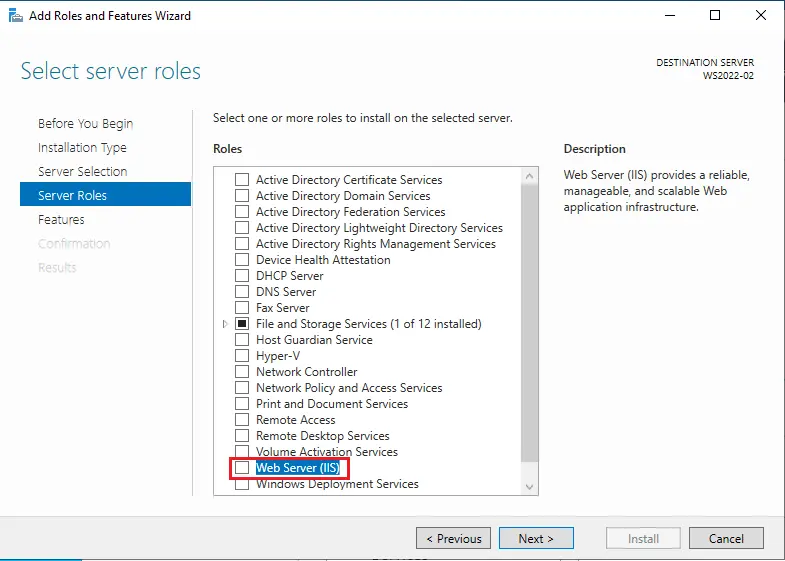 Enable Web server IIS roles