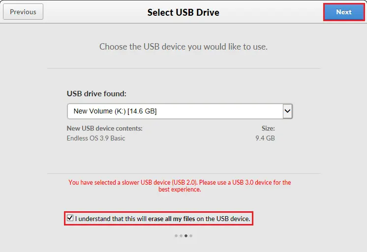 Endless OS select USB drive