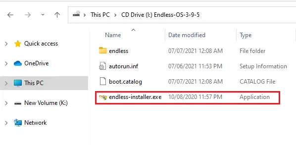 Endless-installer file explorer