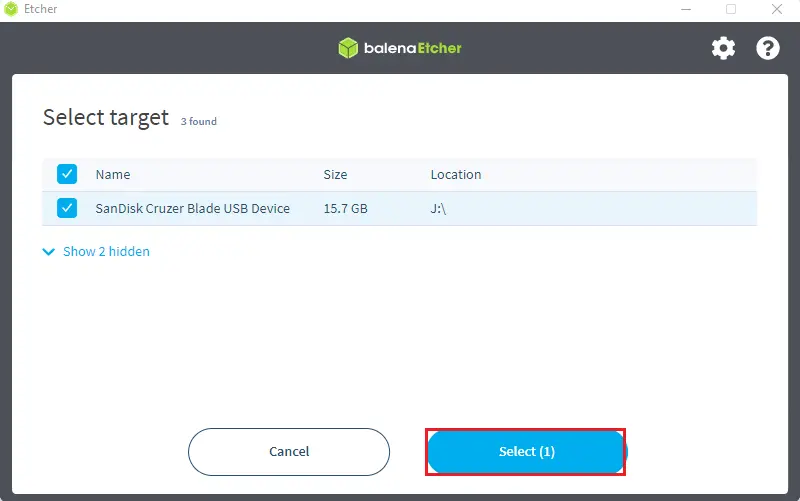 Etcher select target