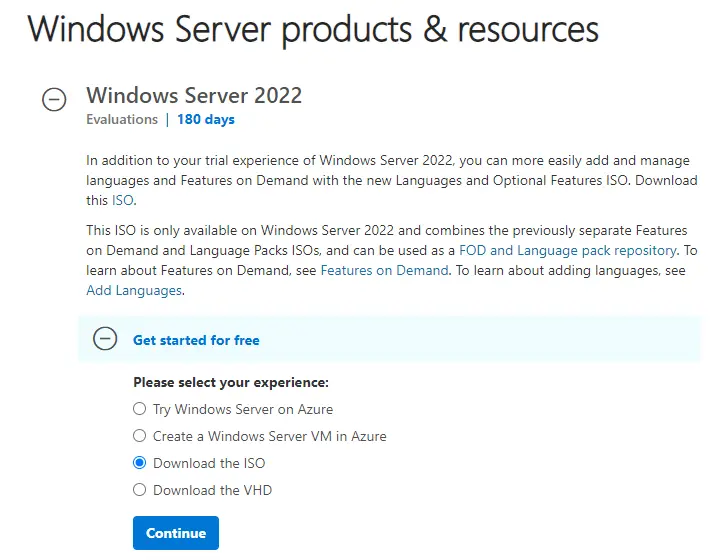 Evaluation center download Server 2022