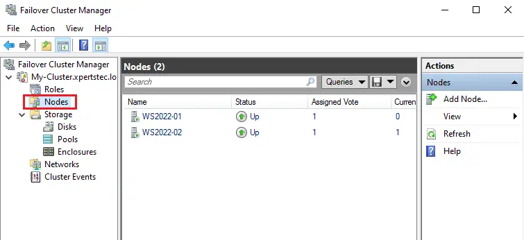 Failover cluster manager Nodes