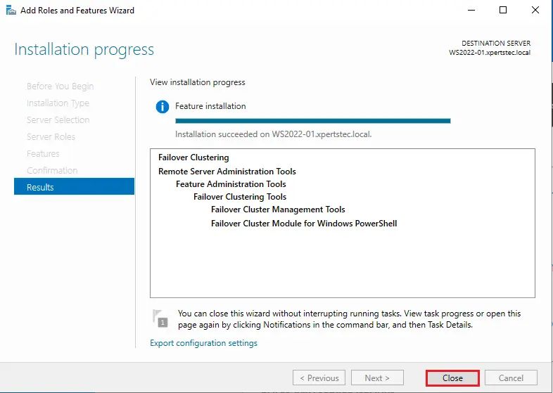 Failover clustering 2022 feature results