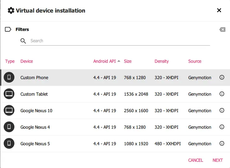 Genymotion Virtual device installation