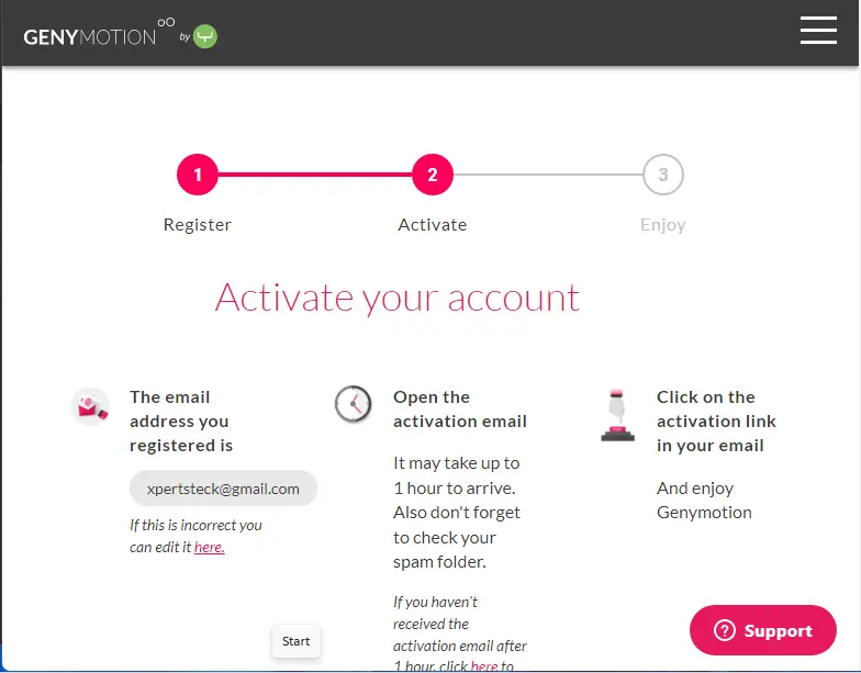 Genymotion activate your account