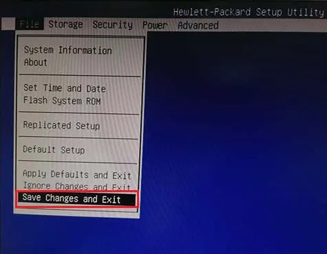 HP Hewlett bios save changes