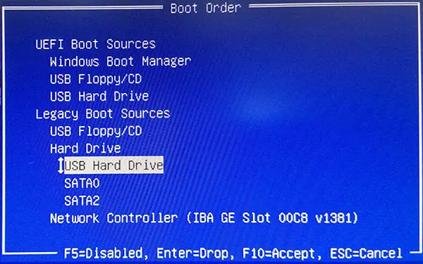 Hewlett Packard boot order