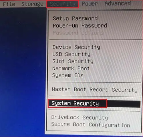 Hewlett Packard setup utility security