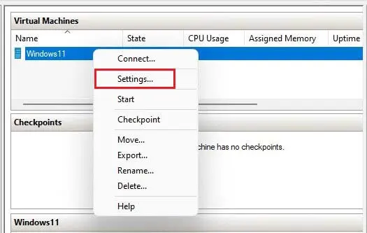 Hyper-V Manager Settings