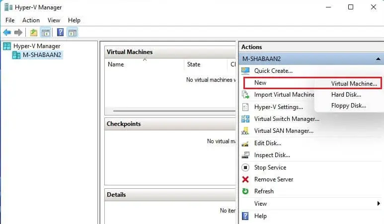 Hyper-V manager new virtual machine