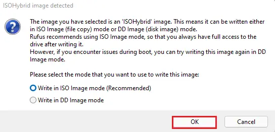 ISOhybrid image detected Rufus