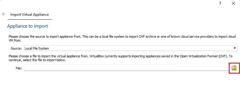 Import virtual machine VirtualBox