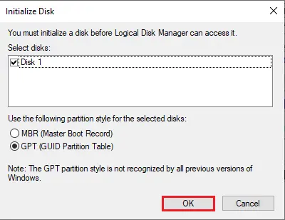 Initialize disk