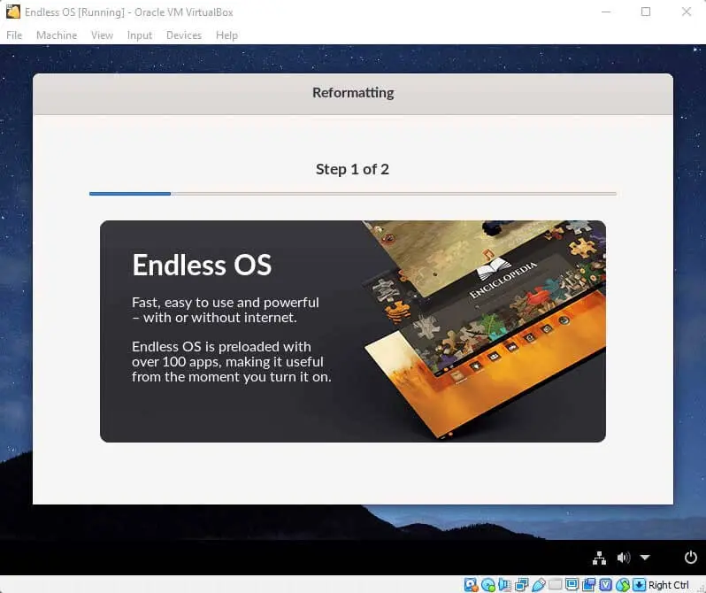 Install Endless OS reformatting