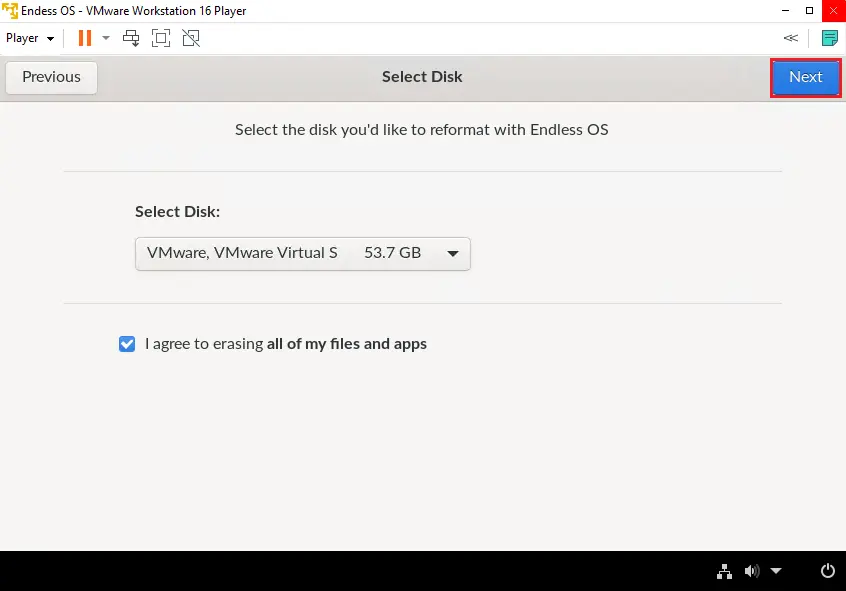 Install Endless OS select disk